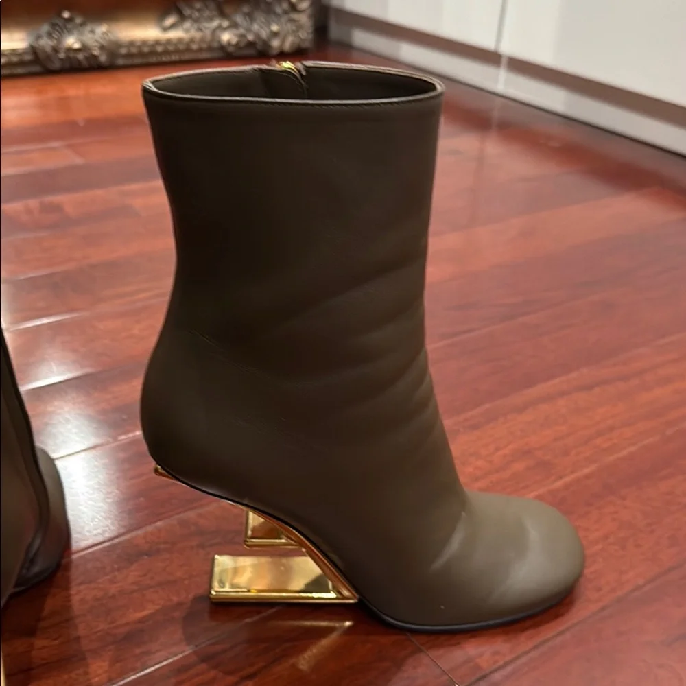 Fendi Brown and Gold Heeled Boots with Sculptural Design - Picture 8 of 11